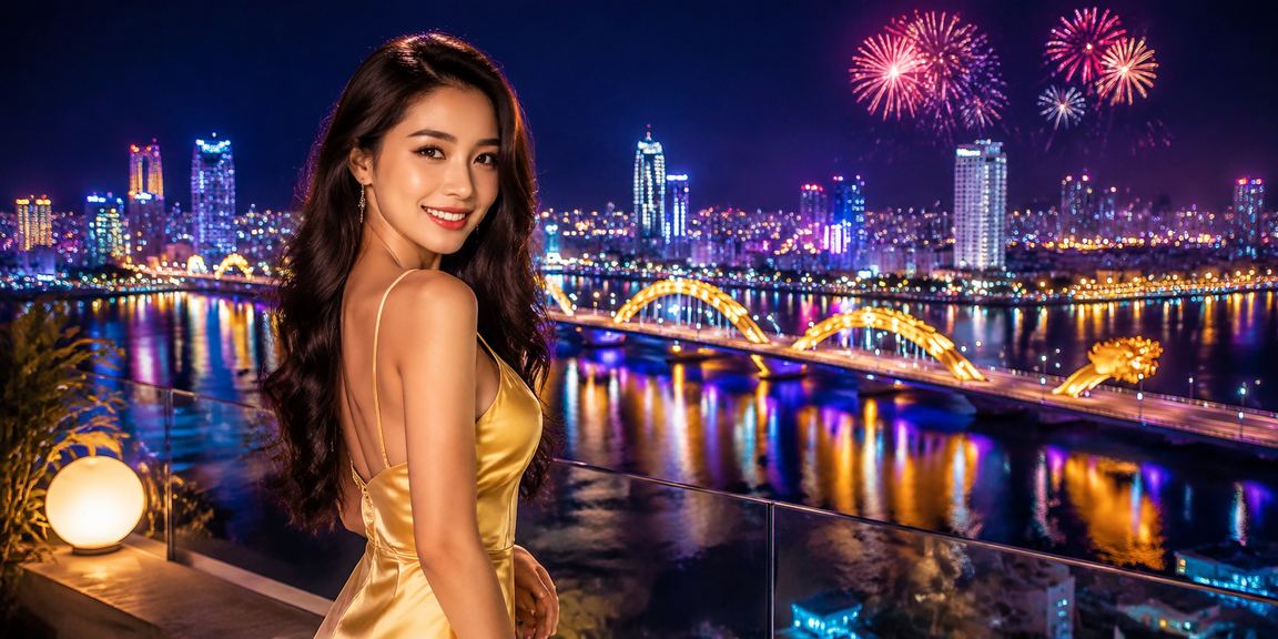 Màn hình neon đêm Đà Nẵng cạnh ứng dụng casino di động